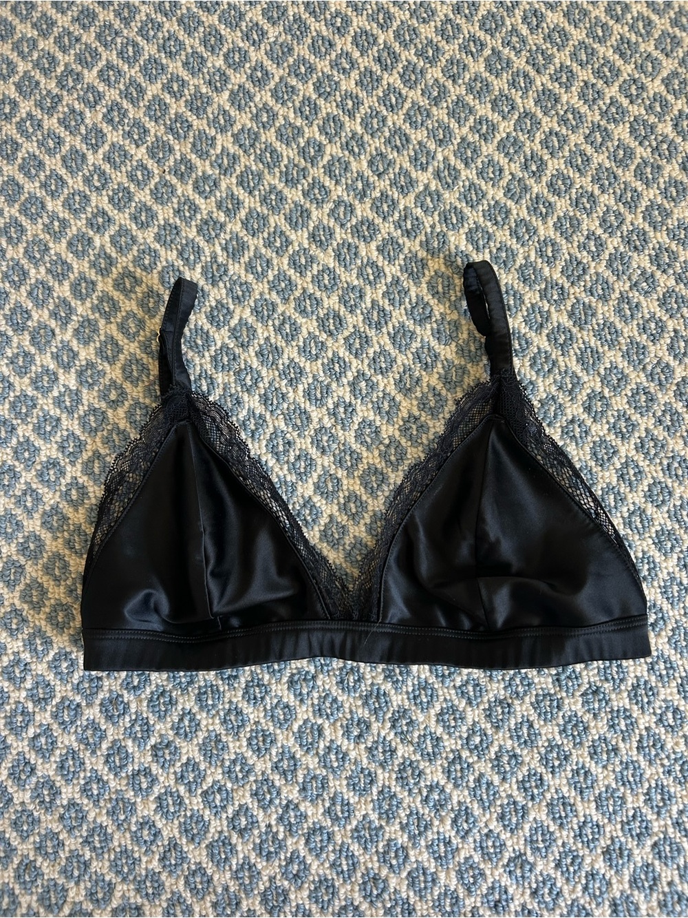 Satin Lace-Trim Bralette in Black